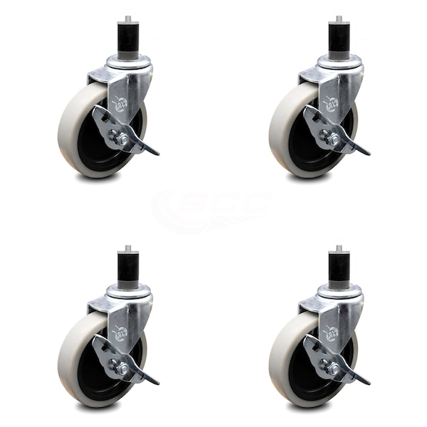 4 Inch Thermoplastic Wheel 1-5/8 Inch Expanding Stem Caster with Brakes, 4PK